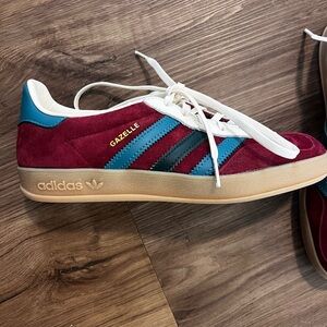 adidas Gazelle Burgundy and Teal Sneakers